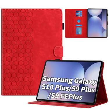 Imagem de Kitzomi Capa para Samsung Galaxy Tab S10 Plus 2024/ S9 FE Plus 5G 12,4 polegadas 2023, suporte inteligente de visualização em vários ângulos com bolso Auto Wake/Sleep PU capa flip folio capa vermelha