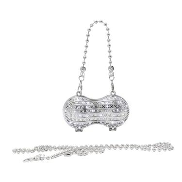 Imagem de Miuco Mini bolsas clutch de strass para mulheres em forma de amendoim brilhante bolsa de casamento bolsa transversal com corrente, Prata, Mini