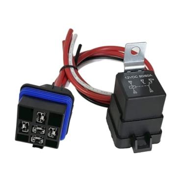 Imagem de Edinstry Pacote com 1 relé automotivo à prova d'água 80A/60A 12V com arnês, kit de relé de fios de cobre estanhado 12 AWG de 5 pinos para carro, caminhão, barco marítimo, barra de luz