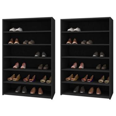 Imagem de Kit 02 Armários Multiuso Sapateira Laís 5 Prateleiras Preto - Abmaza -