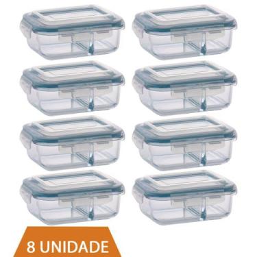 Imagem de 8 Pote de Vidro 640ml Retangular Divisória Marmita Fitness - QUALITY H