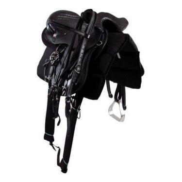 Imagem de Sela Australiana De Cabeça Preta Inox Luxo 16 Polegadas + Acessórios -