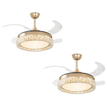 Imagem de 2 Ventilador de Teto Retráteis com Cristais e LED Dimerizável SL, 76W, 6 Velocidades, Timer, Ultra Silencioso, Função Exaustor, Bivolt com Controle Remoto – Luxo e Conforto