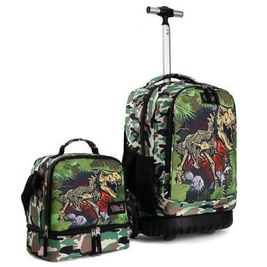 Imagem de Mochila rolante Tilami Dinosaur Camouflage de 19 polegadas com lanchei