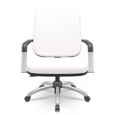 Imagem de Cadeira De Escritório Giratória Com Braço Cromada Magno P03 Vinil Branco - Lyam Decor