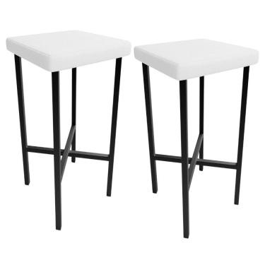 Imagem de Kit 2 Banquetas Stella Assento Plástico Base Fixa Alta para Bar e Cozinha Branco Estrutura em Aço