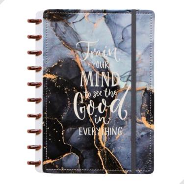 Imagem de Caderno 11 Discos Grande A4 Inteligente 29,5x21cm 80 folhas Lisas e pautadas Com elástico Removível Mármore Capa Dura Premium (Cinza e Preto)