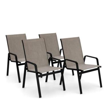 Imagem de Kit 4 Cadeira Riviera Piscina Alumínio Preto Tela Mocca - Aluv Móveis