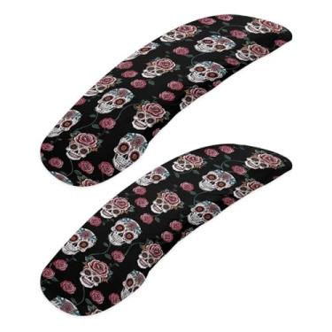 Imagem de Fiqyvagox Crânio rosa preto 2 peças capas de braço de cadeira de escritório elásticas confortáveis antiderrapantes para cadeira de mesa capa de descanso de braço resistente a arranhões protetores de
