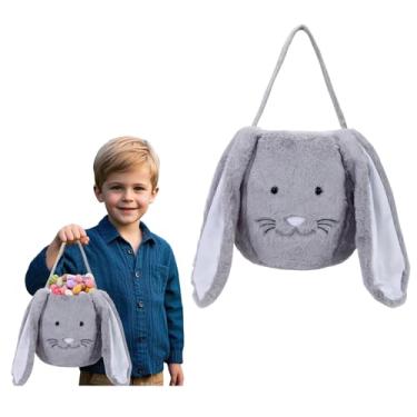Imagem de NINLEGA Cesta De Páscoa, Cestas Coelho, Ovos Baldes Pelúcia Para Crianças, Sacolas Decorações, Doces, Presentes Brinquedo (Cinza)
