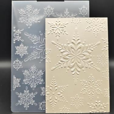 Imagem de Pasta de plástico em relevo 12 x 18 cm Natal 3D padrão flocos de neve grande papel artesanato plástico texturizado impressões para fazer cartões scrapbooking