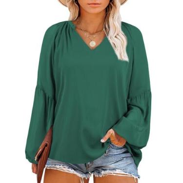 Imagem de Blusa Eytino Plus Size com decote em V e chiffon de manga comprida par