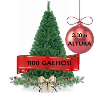Imagem de Árvore de Natal Pinheiro Grande Luxo 2,10m Pé Base Ferro 1100 Galhos Cor Verde