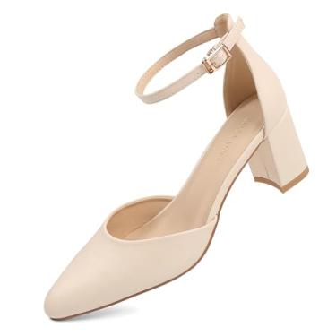 Imagem de LUCCA VUDOR Salto alto feminino fechado salto baixo fino salto grosso nude alça vestido casamento salto alto, Bege, 39