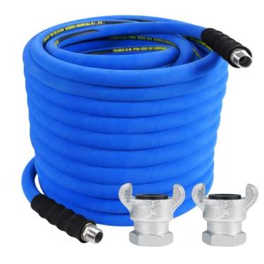 Imagem de Mangueira de ar de 3/10.2 cm, inclui 2 peças de conectores Chicago, mangueira de ar de compressor industrial 100% borracha, 300 PSI, kit de linha de ar de substituição de poliéster trançado de alta