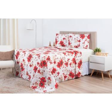 Imagem de Jogo De Lençol Queen 4 Peças 100% Algodão 200 Fios Estampado (Floral Vermelh)