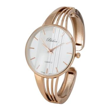 Imagem de Blekon Collections Relógio feminino de quartzo com pulseira elegante de 34 mm, Branco/ouro rosa
