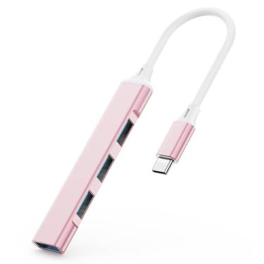 Imagem de Adaptador USB-C para hub USB de 4 portas – 1 USB 3.0 + 3 portas USB 2.0, divisor fino tipo C para MacBook Pro/Air, Chromebook, laptops Windows (ultra portátil, 5 Gbps) (rosa)