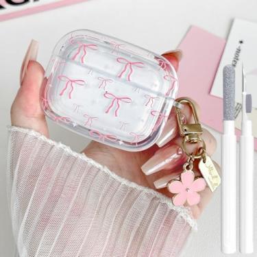 Imagem de Olytop Capa protetora para Airpods Pro 2ª/1ª geração, transparente, TPU macio Bow Air Pods Pro 2 gerações, com chaveiro floral para iPod Pro 2/1 geração 2023/2022/2019 - losango rosa