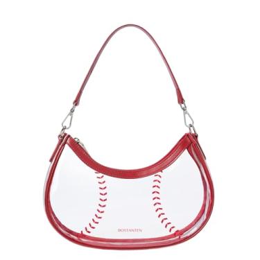 Imagem de BOSTANTEN Bolsas de ombro de beisebol para mãe esportiva pequena bolsa Hobo bolsa feminina de couro vegano para eventos diários, Vermelho, Bolsa transparente