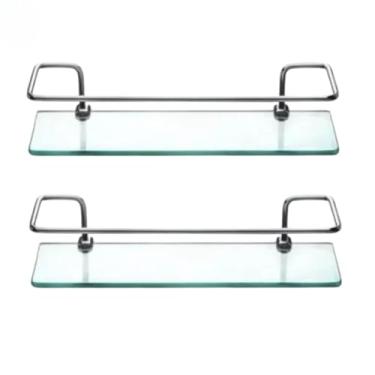 Imagem de Prateleira de Vidro com Suporte em Alumínio, 30x10cm, Base de Vidro Incolor 6mm, Kit com 2 Unidades