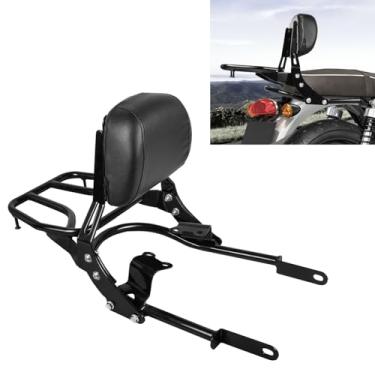 Imagem de DSISIMO Encosto de passageiro de motocicleta Sissy Bar com almofada de descanso traseiro e bagageiro compatível com Triumph Bonneville T100 T120/Preto 2016-2024