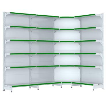 Imagem de Gondola Parede 202 Fit Farmacia Ate 3 M Bco 1 Canto Pe Verde