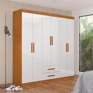 Imagem de Guarda-roupa 6 Portas 2 Gavetas Aurora Cinamomo-Branco
