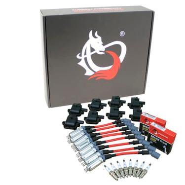 Imagem de AIP Electronics Kit de energia Dragon FIRE Performance Power Pack Bobinas quadradas de ignição de irídio, cabos de plugue de 10 mm, compatível com Chevy Cadillac Corvette Camaro GM LS1 LS6 1998-2005