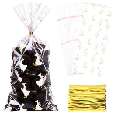 Imagem de Yexiya 100 sacos de guloseimas de celofane, saco de presente transparente com laços de fita, sacos de plástico para doces para lembrancinhas de festa, aniversário, casamento, lanche, biscoitos