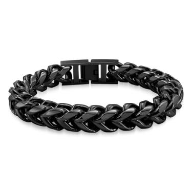 Imagem de Hoyazvet Pulseira masculina de corrente Franco - 5 mm, 8 mm, 10 mm de largura - Aço inoxidável/metal preto/metal dourado 18 K - Presente de joias com fecho dobrável para homens, pai, marido, 8.3