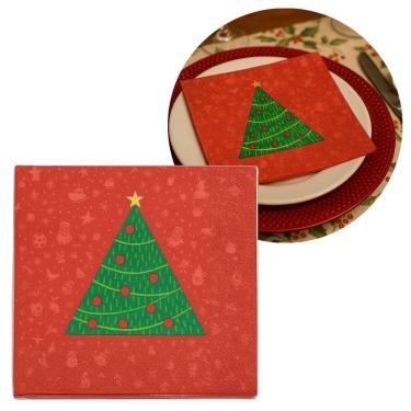 Imagem de Guardanapo De Natal Estampado Vermelho Pinheiro Verde 33x33cm Folha Dupla Prime Pacote 20 Unidades