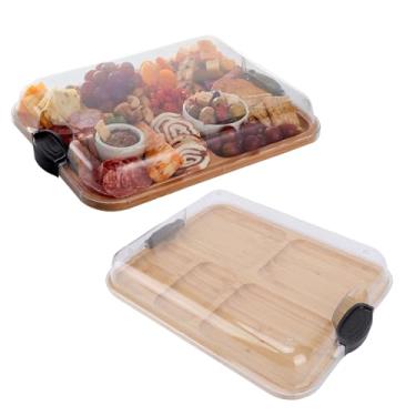 Imagem de Asixxsix Placa de Charcutaria de Madeira Com Tampa Transparente, 5 Seções de Caixas de Charcutaria de Queijo, para Servir Churrasco de Lanches de Biscoito de Alimentos