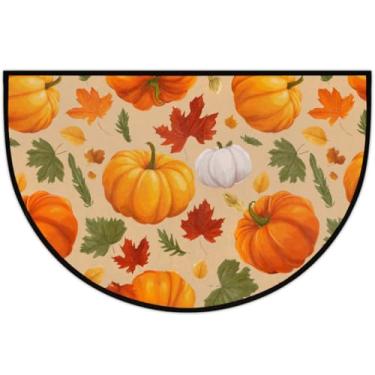 Imagem de WNRRNW Capacho meio redondo, semicírculo, folhas de abóbora, semicírculo, tapete de entrada antiderrapante para porta da frente, varanda, cozinha, sala de estar, 91 x 61 cm