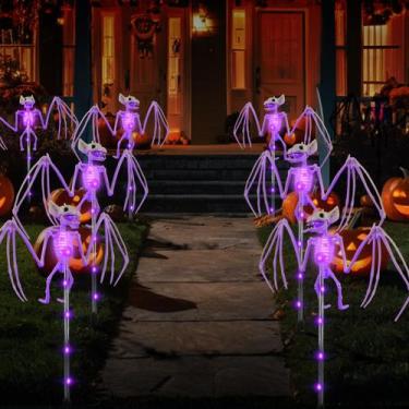 Imagem de Luzes solares de jardim de Halloween BeHiller, 2 peças de morcegos rox