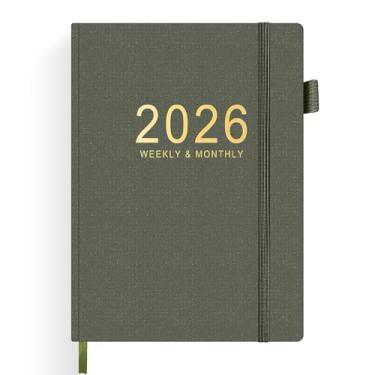 Imagem de TIIKKASI Agenda 2026 semanal mensal (janeiro a dezembro), 15 cm x 21 cm - para férias de inverno, notas de plano de agenda acadêmica de 12 meses, capa dura de papelão com glitter, verde floresta
