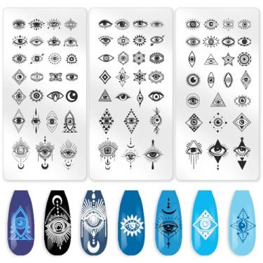 Imagem de beinkmake 3 peças de placa de estampagem de unhas de olhos turcos modelos de carimbos de arte de unha mística, ferramentas reutilizáveis de aço inoxidável com raspador de carimbo para impressão de