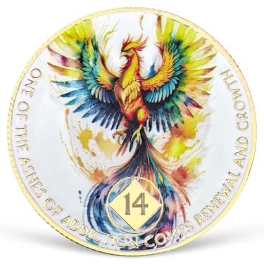 Imagem de Medalhão colorido de 14 anos NA Medalhão NA AA Moeda de Sobriedade com Serenity Prayer NA Recovery Chip Celebrando Vida Limpa e Sóbria 1-20 Anos Narcóticos Presentes Anônimos para Homens e Mulheres