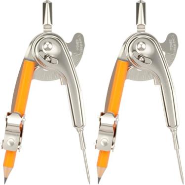 Imagem de 2 peças bússola para geometria metal bússola matemática compasso desenho a granel bússola geométrica prata com lápis para estudante, escola, sala de aula, escritório, marcenaria, desenho, arte