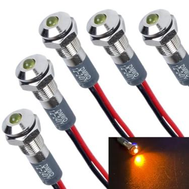 Imagem de DMWD 12-24 V 6 mm cabeça elevada luz indicadora LED 1/10.2 cm impermeável lâmpada de sinal amarelo com fios para carro, caminhão, barco, elétrico industrial faça você mesmo, 5 peças