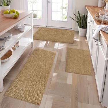 Imagem de Lacomfy Conjunto de tapetes de cozinha – 3 peças de juta sintética para lavanderia, tapete de pia de cozinha, tapete de entrada de fazenda, tapete de área lavável para quarto, entrada, corredor