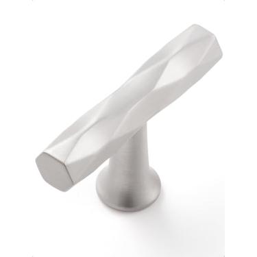 Imagem de Maçanetas de armário JIASENBAO Níquel escovado, 5 unidades, prateadas, marteladas, para gaveta, cômoda, armário de cozinha, penteadeira, armário de banheiro, losango