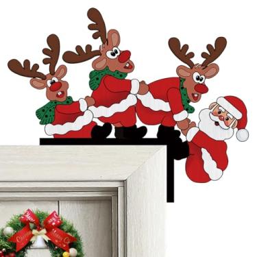 Imagem de Decoração de porta de Natal, moldura de madeira, decoração engraçada de Papai Noel, rena, moldura de porta, placa de canto para espelho de mesa, armário de TV, cornija, móveis, paredes de janelas