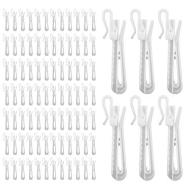 Imagem de 100 ganchos de plástico para cortina, gancho de prega ajustável, sistema de catraca, ganchos de cortina plissados para cortinas de janela, cortinas de porta e cortina de chuveiro (80 mm/3,15 polegadas