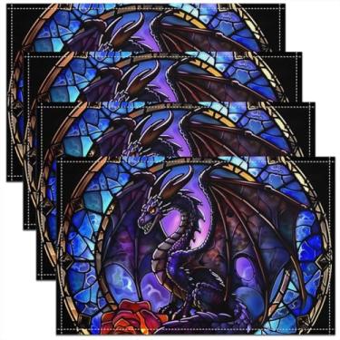 Imagem de Feelyou Jogo americano dragão mesa de jantar 45,7 x 30,5 cm 5D vitral 5D tapetes de mesa rosa antiga vida selvagem dragão animal profundo glitter lavável tecido decoração tapetes de mesa tapetes de