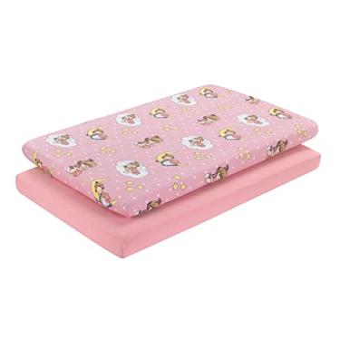 Imagem de Conjunto de lençol de cama e colchão de malha elástica 100% algodão jersey, pacote com 2 capas de colchão macias para mini berço, jardim de brincar, cercadinho, lençol de cama para meninas (Precious Moments Girls)