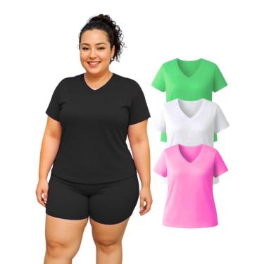 Imagem de Kit 3 Camiseta Manga Curta Dry Fitness Academia Plus Size Cores Sortidas-Feminino