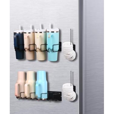 Imagem de Suporte magnético para copo Stanley, organizador magnético de copos para geladeira, compatível com Stanley de 850 g e copos de 1,134 g, suporte magnético para garrafa de água (preto, 8 copos e 2