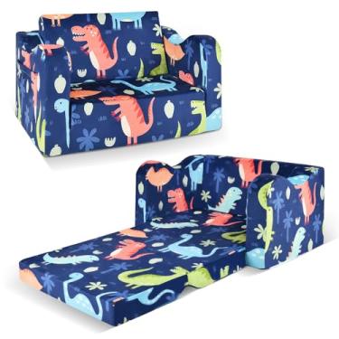 Imagem de ONEKUKA Sofá infantil para crianças, sofá, dinossauro, 2 em 1, dobrável, para crianças, cadeira, para sala de jogos, quarto, presente para meninos e meninas