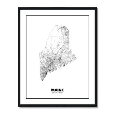 Imagem de Susie Arts Pôster de impressão artística de mapa de rua abstrato do estado do Maine, 28 x 35,5 cm, decoração de parede, casa, escritório, escola, sds017